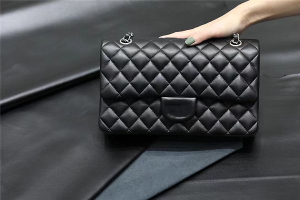

10a original quality women bags purses caviar lambskin classic quilted double flap medium size 25cm chain handbag luxuries designers mini