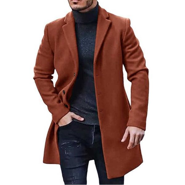 

men's fur faux fur new 2022 fashion men's woolen coats solid color single breasted lapel long sleeve wool coat jacket autumn winte, Black