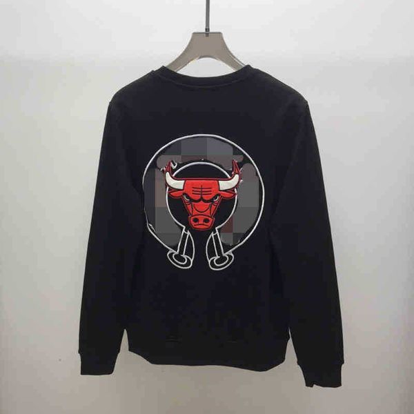 

fleece men's hoodies fleece hoodie autumn and winter round neck sweater loose cross sanskrit embroidery tauren tide brand american y44k, Black