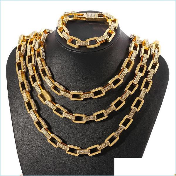 

chains new fashion square miami cuban chain choker necklace pave bling rhinestone hip hop /18/20/24 inch jewelry 152 t2 drop delivery dhqrn, Silver