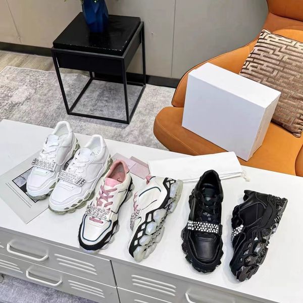 

autumn 2022 new casual shoes rhinestone casual white lace up thick soled air sneakers for women, Black