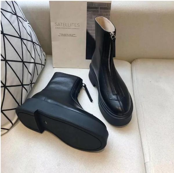 

ankle chelsea boots flat wedges chunky boot smooth leather platform zipper slip-on round toe block heels the row for women factory f, Black
