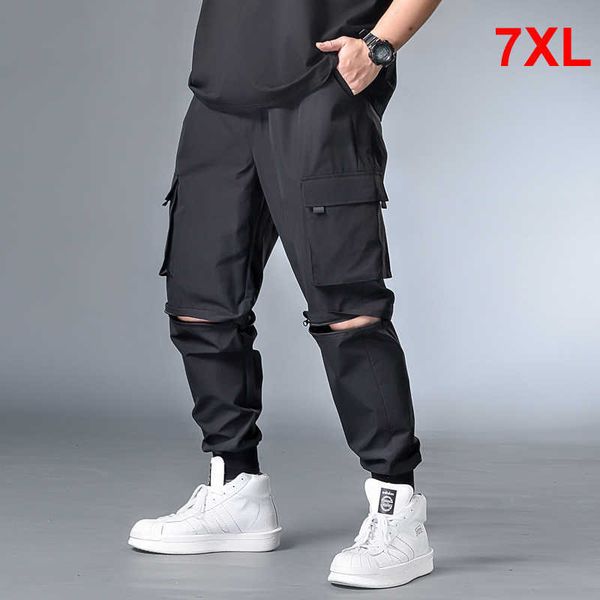

men's pants hip hop streetwear pant men oversize removable short pants male jogger cargo trousers plus szie 6xl 7xl hx412 g221007, Black