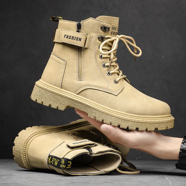 

boots military men laceup outdoor tooling ankle man shoes leather winter rubber desert hiking botas de hombre 221008, Black