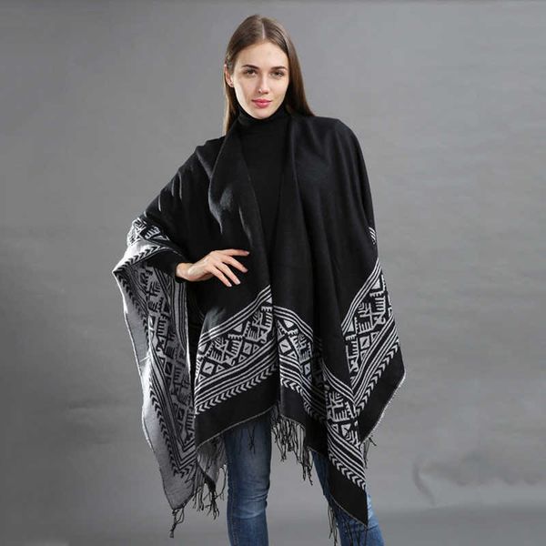 

scarves oversize winter fashion women knitted poncho tassel thick sweaters cardigan casual scarf batwing sleeve jumper and capes g221007, Blue;gray