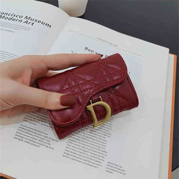 

50% off 2023 designer bag bags women's purse buckle autumn and winter folding women's diamond lattice embroidery line, Red;black