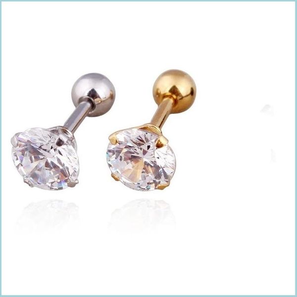 

stud 1pc 2 colors punk stud earrings medical stainless titanium steel needle zircon crystal ear studs for men women party drop delive dh6qn, Golden;silver