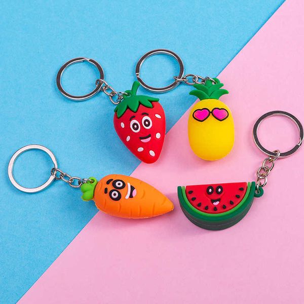 

key rings cute simulation 3d fruit chain women bag coin purse pvc soft toy pendant ring car holder chain accessories g221007, Slivery;golden