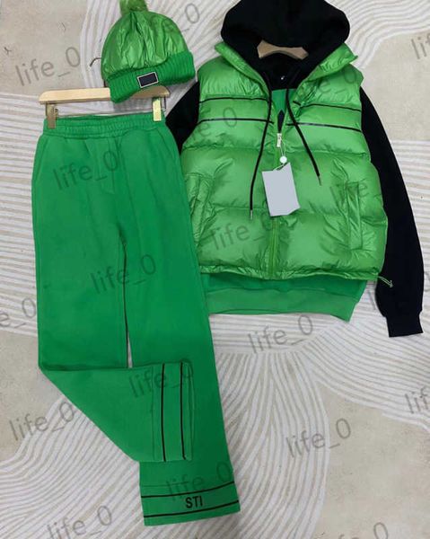 

womens four pieces pants smooth pockets down vest conventional models hoodie elastic waist designer trousers homochromy woolen hat brand wo, White