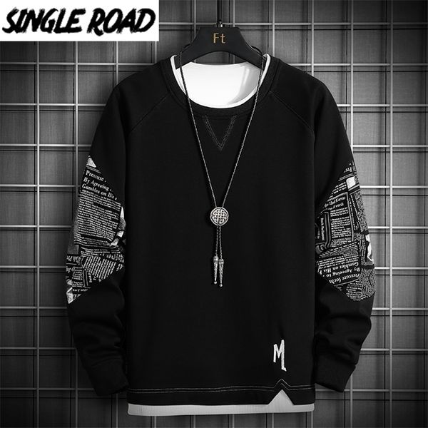 

mens hoodies sweatshirts single road crewneck sweatshirt spring harajuku oversized japanese streetwear black hoodie male 221007