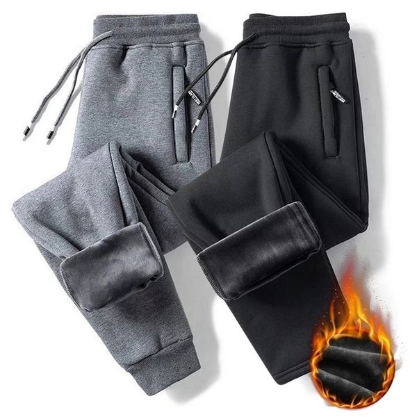 

mens pants winter warm fleece cotton pants men fashion water proof casual sweatpants men brand loose thicken joggers men trousers plus size, Black