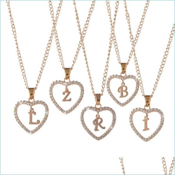 

pendant necklaces letter heart pendant necklace fashion letters zircon alloy lady crystals plated gold chain necklaces women valentin dhcmh, Silver