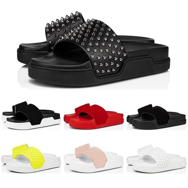 

quailty bottom red flip flops leather slippers slides sandals men women triple black white yellow pink spikes summer mens outd235j