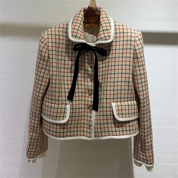 

womens jackets women luxury brand fashion button long sleeve suit pocket cardigan original plaid designer famous bow jacket high end khaki c, Black;brown