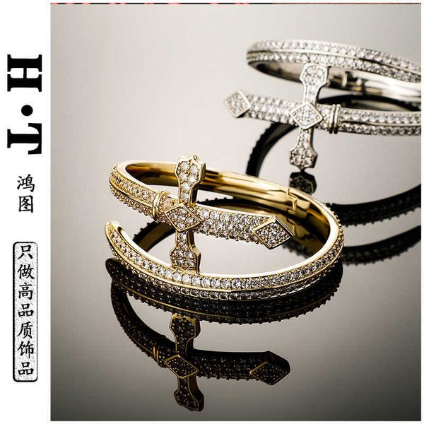 

pendant necklaces bangle ht hip hop jewelry copper micro inlaid sword of justice bracelet men's premium accessories, Silver