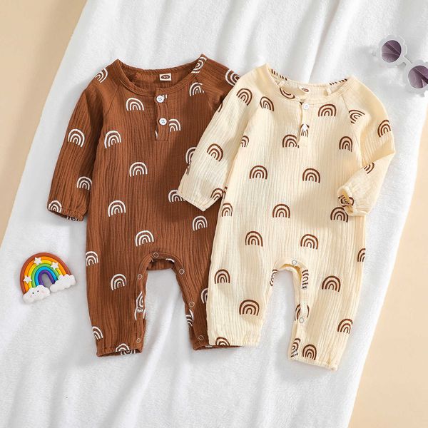 

rompers baby newborn girls boys romper fashion rainbow print long sleeve jumpsuit cotton and linen romper outfit j220922, Blue
