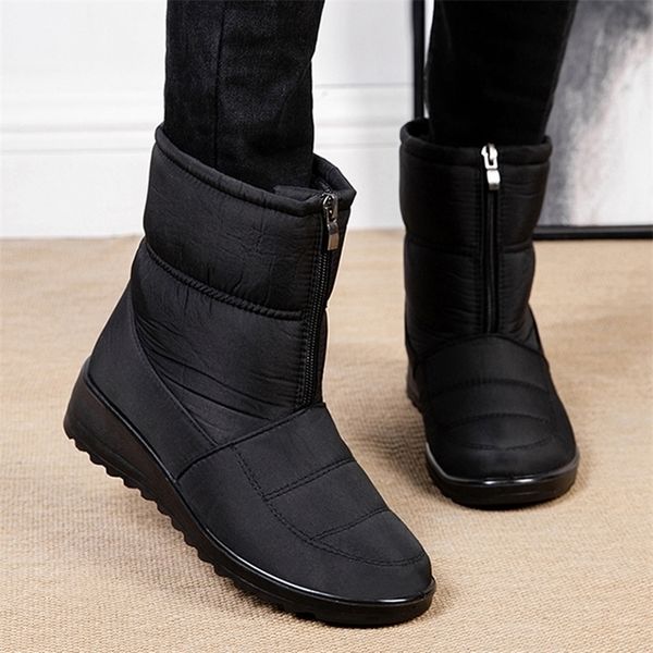 

boots snow women fur ladies shoes zipper platform for punk waterproof ankle winter footwear botas mujer 221007, Black