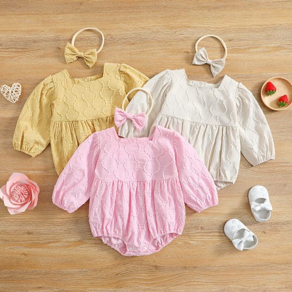 

rompers baby girl spring autumn clothes long sleeve square neck solid romper jumpsuit playsuit and headband newborn clothes j220922, Blue