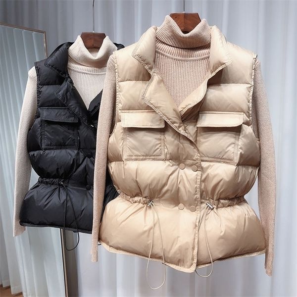 

women's vests ultra light down vest women short vest windproof lightweight warm waistcoat female white duck down coat sleeveless 221007, Black;white