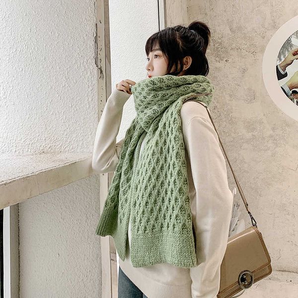 

scarves new fashion winter solid color women's men's long scarf thickened lovely girl's knitting wool decorative neck g221007, Blue;gray