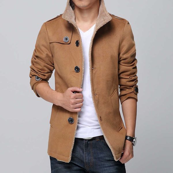

men's fur faux fur autumn winter new wool long coat men warm khaki business overcoat men's stylish woolen jacket m-4xl t221007, Black