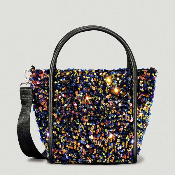 

shoulder bags shinny sequins women handbags designer bling bucket bag wide strap crossbody small tote luxury evening purses 2022 221008