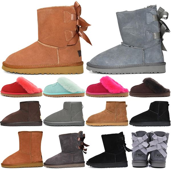 

designers boots winter bottes snow luxury mini tasman fur fluffy womens slipper sliders sandales leather platform ankle short pantoufle stiv, Black