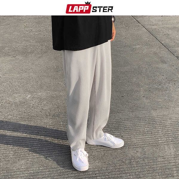 

men's pants lappster men straight harajuku korean fashion harem 2022 mens ice silk streetwear sweatpants male wide leg baggy joggers g2, Black