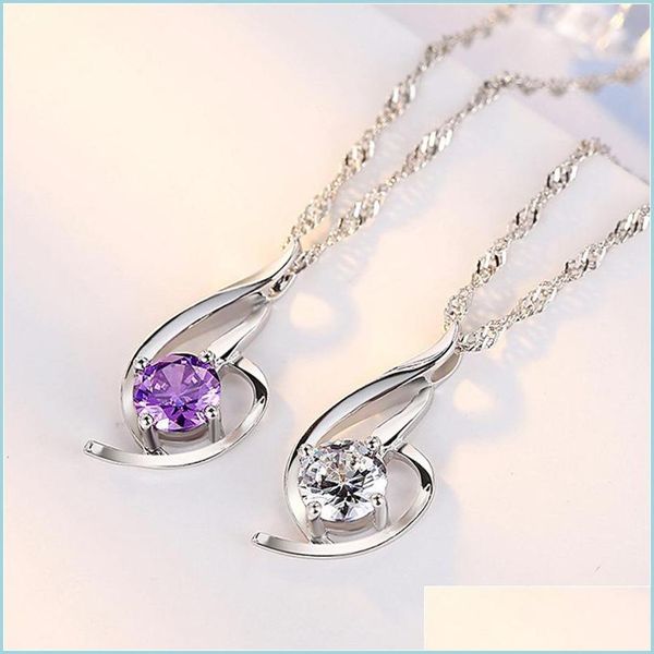 

beaded necklaces women heart pendant necklace 925 sterling sier ladies luxury zirconia amethyst crystal pendants water purple/sier co dhz8r, Silver