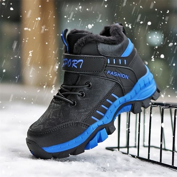 

boots winter for children pu leather waterproof kids outdoor snow shoes warm plush non-slip boys sport fashion girls 221007, Black;grey