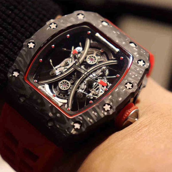 

multi-function superclone luxury wristwatch richa milles business leisure rm53-01 automatic mechanical carbon fiber tape luminous watch ma, Slivery;brown