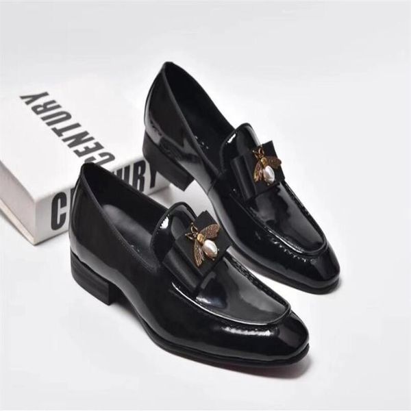 

fashion handmade men genuine leather with bow wedding dress shoes men luxurious prom and banquet loafers plus size men's flat2813, Black