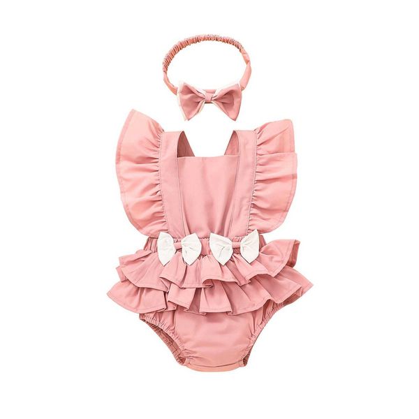 

rompers baby summer clothes baby jumpsuit outfit solid color ruffles toddler girl sleeveless casual rompers and bow headband j220922, Blue