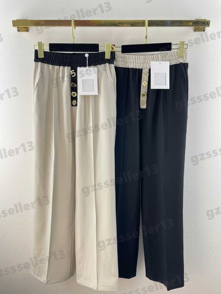 

women loose casual pants luxury classic metal button straight pants custom fabric corseted high-end trousers designer women clothing 0912, Black;white