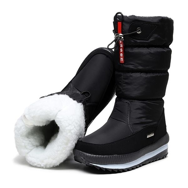 

boots women snow platform winter thick plush waterproof nonslip fashion shoes warm fur botas mujer 221007, Black