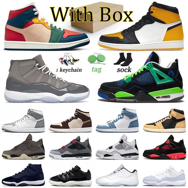 

aaa quality 1 4 11 jumpman basketball shoes 1s doernbecher 4s offs white heirloom yellow toe men women trainers space jam sports black canva