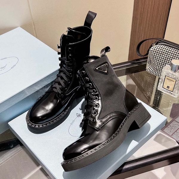 

combat boots half knee boot winter booties designer women ankle martin leather fabric platform, Black