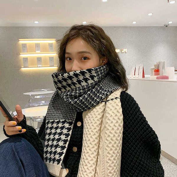 

scarves double-sided houndstooth scarf winter warm cashmere long pashmina foulard 35x185cm knitted shawl wraps g221007, Blue;gray