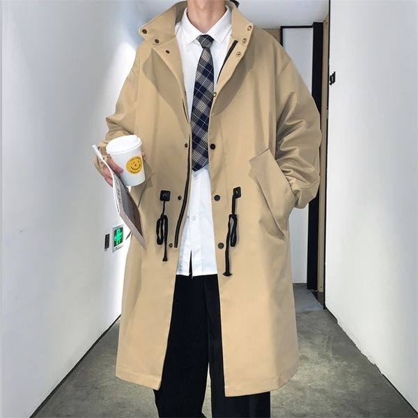 

men s trench coats fashion turn down collar solid coat autumn winter single breasted fake windbreaker casual overcoat 221007, Tan;black