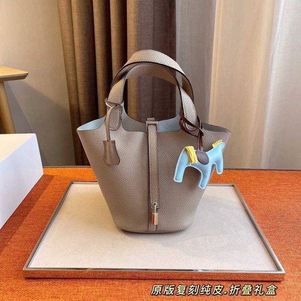 

designer herme bag women's large fashion classic 2022 new h family head leather portable litchi pattern vegetable basket women's&#