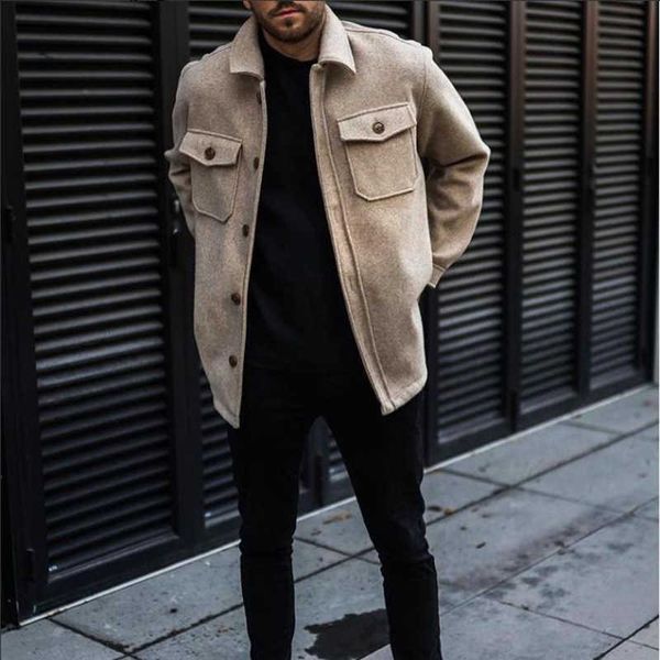 

men's fur faux fur autumn men jackets fashion solid long sleeve buttoned turn-down collar coats casual mens clothes outerwear male new, Black