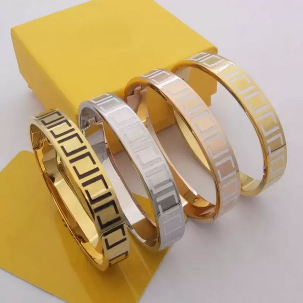 

europe america r jewelry lady women titanium steel black/white enamel engraved letter 18k gold bangle bracelet 4 color
