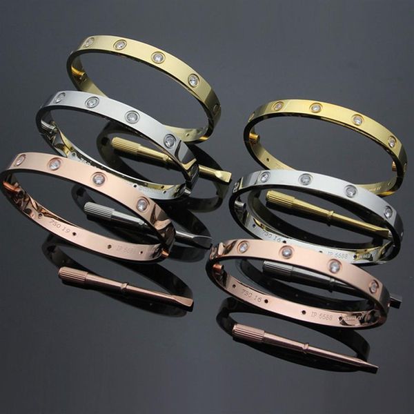 

316l stainless steel new style silver rose 18k gold screw love bangle bracelet with cz screwdriver for woman jewelry screws never 231g, Black