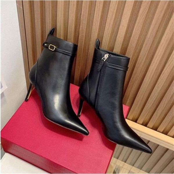 

side zipper ankle boots black and white pointed high heel fashion boot