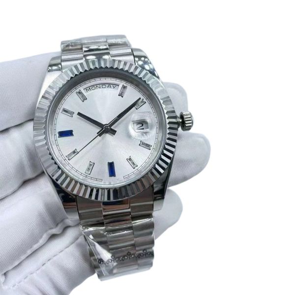 

men's watches dual date 40mm luxury automatic mechanical stainless steel case watchband diamond time scale self-winding wristwatches, Slivery;brown