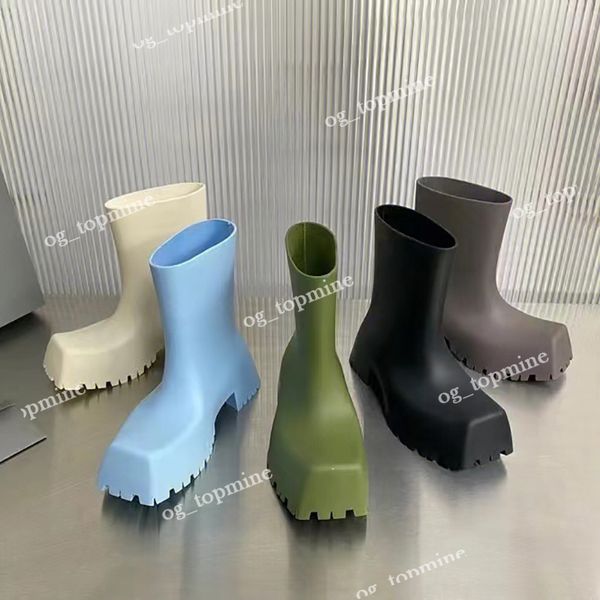 

paris luxury brand rubber boots rain boots men women square toe short tube thick sole and calf non-slip waterproof new designer couple marti, Black