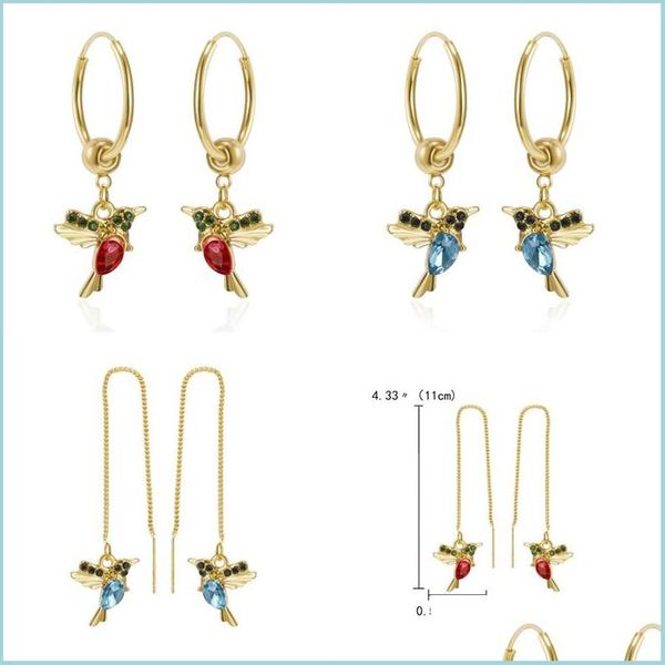 

dangle chandelier hummingbird crystal pendant earrings exquisite birds shaped tassel bird earring for womens wedding jewelry drop de dhjbk, Silver