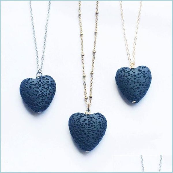 

pendant necklaces love heart shaped pendant necklace lady natural volcanic rocks alloy simplicity jewelry women plated gold chain nec dhvwj, Silver