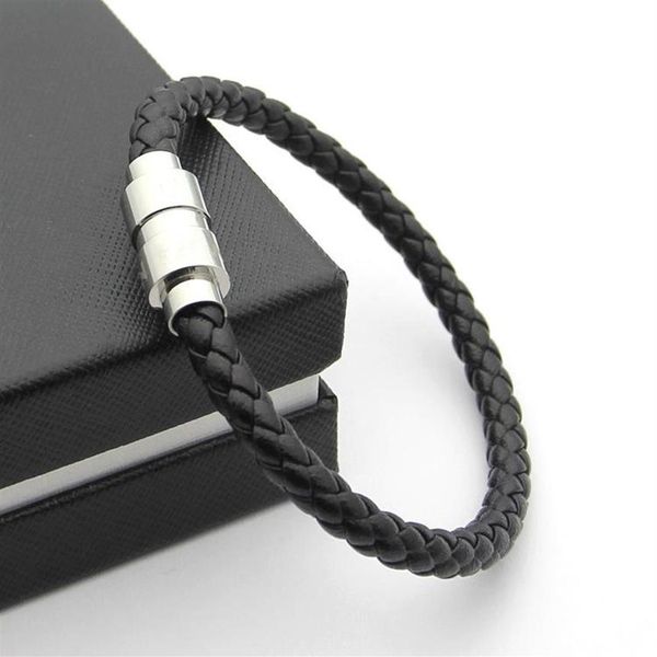 

classics black woven leather bracelet magnetic shut men bracelets french man's jewelry charm bracelets as christ2597, Golden;silver