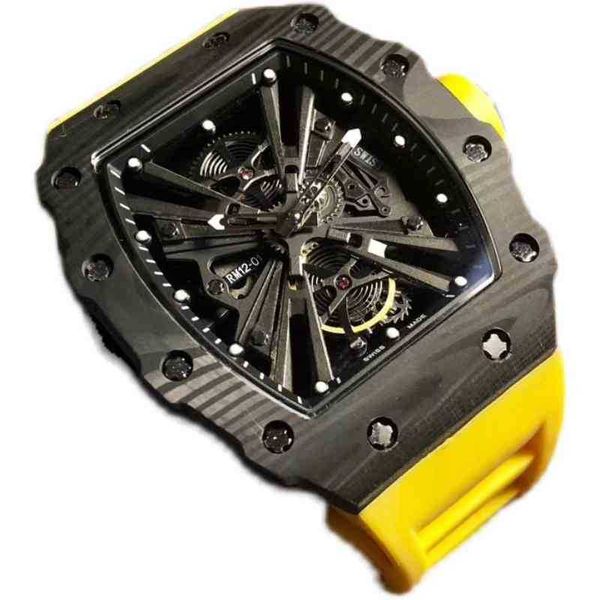 

multi-function superclone watches wristwatch luxury richa milles designer men's carbon fiber automatic mechanical watch hollowed out pe, Slivery;brown